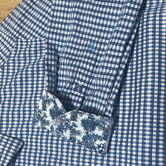 Robert Graham Dress Shirt Mens L Blue Floral Flip Cuff Button Up Long Sleeve - Picture 2 of 9